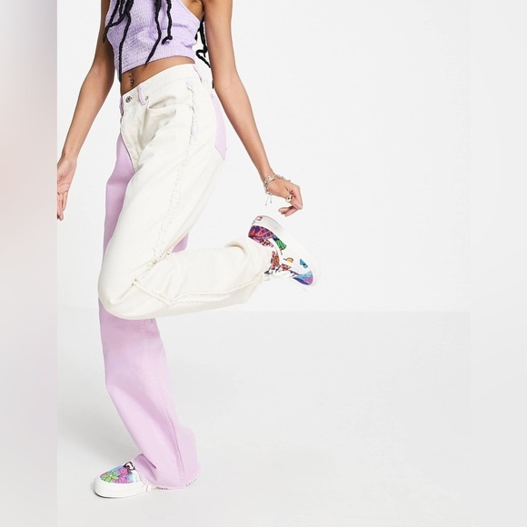 Ragged Priest Straight Leg Wonder Jeans 2 Tone Bicolor Beige Lilac Sz 26 - Picture 16 of 16